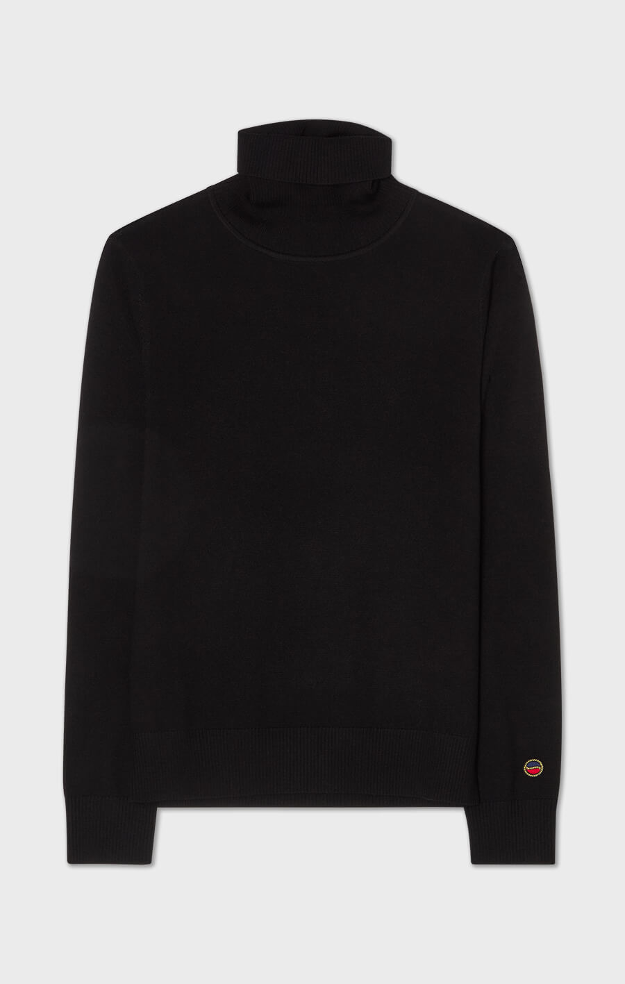 Black turtleneck sweater on a white background