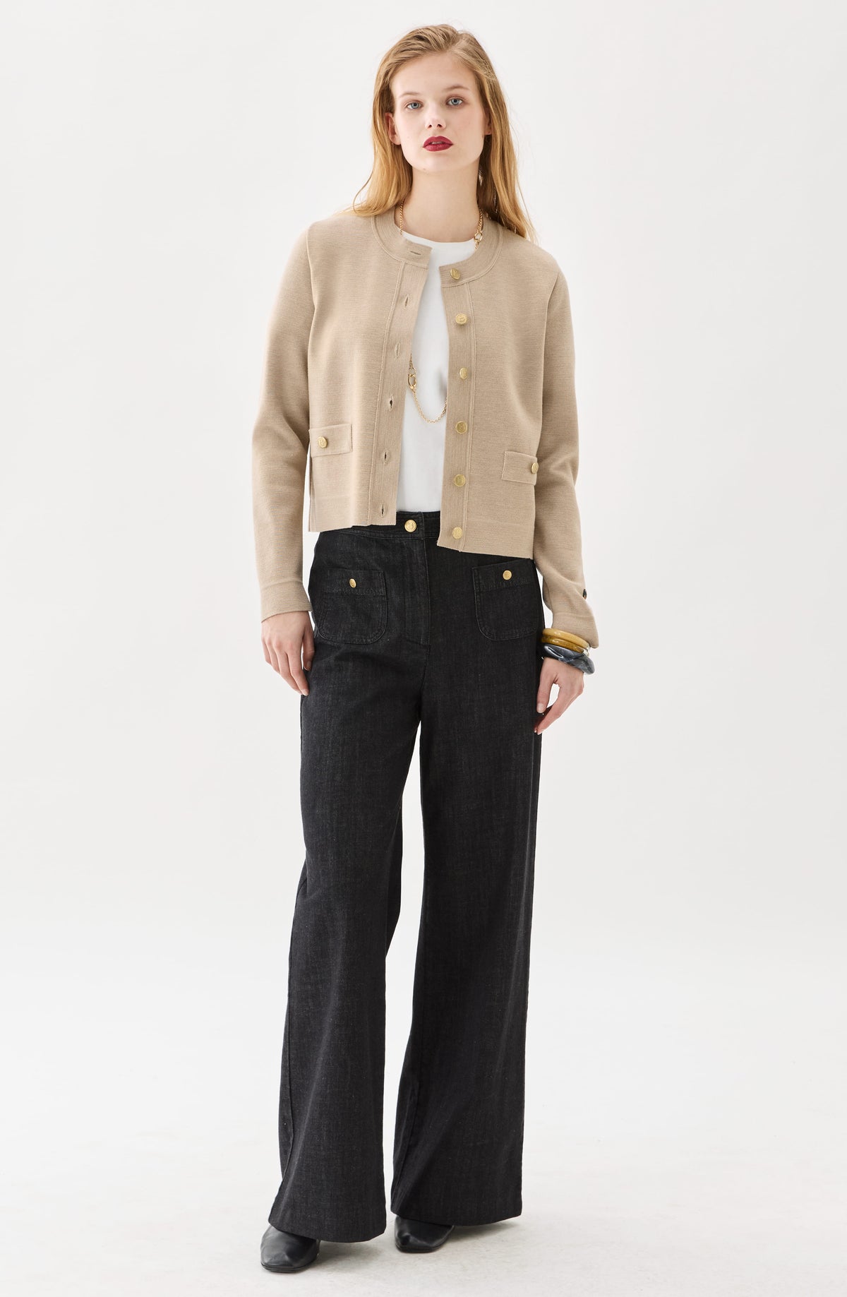Aria kort kofta i merinoull Beige