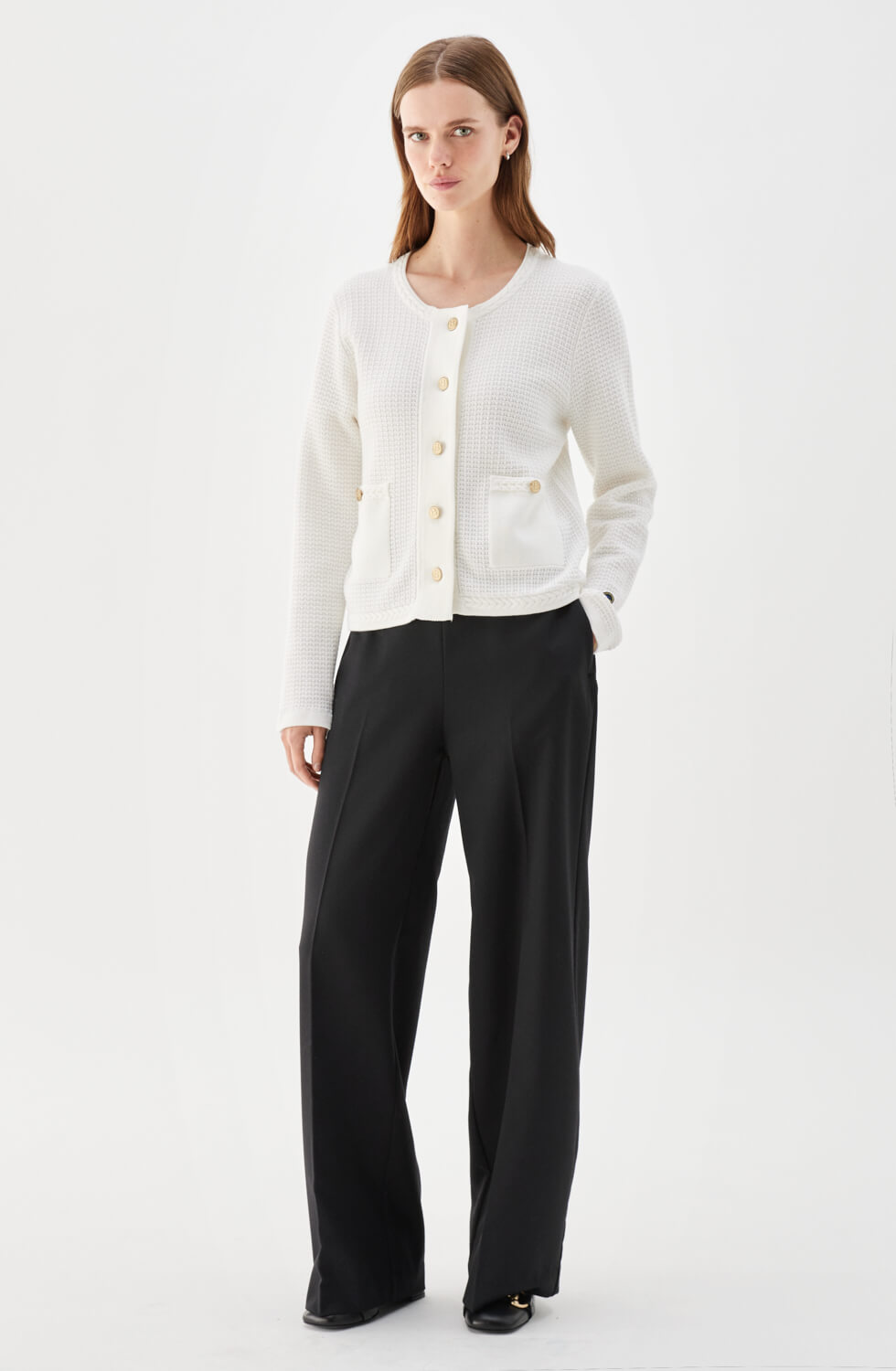 Estelle Textured Cotton Cardigan Ecru