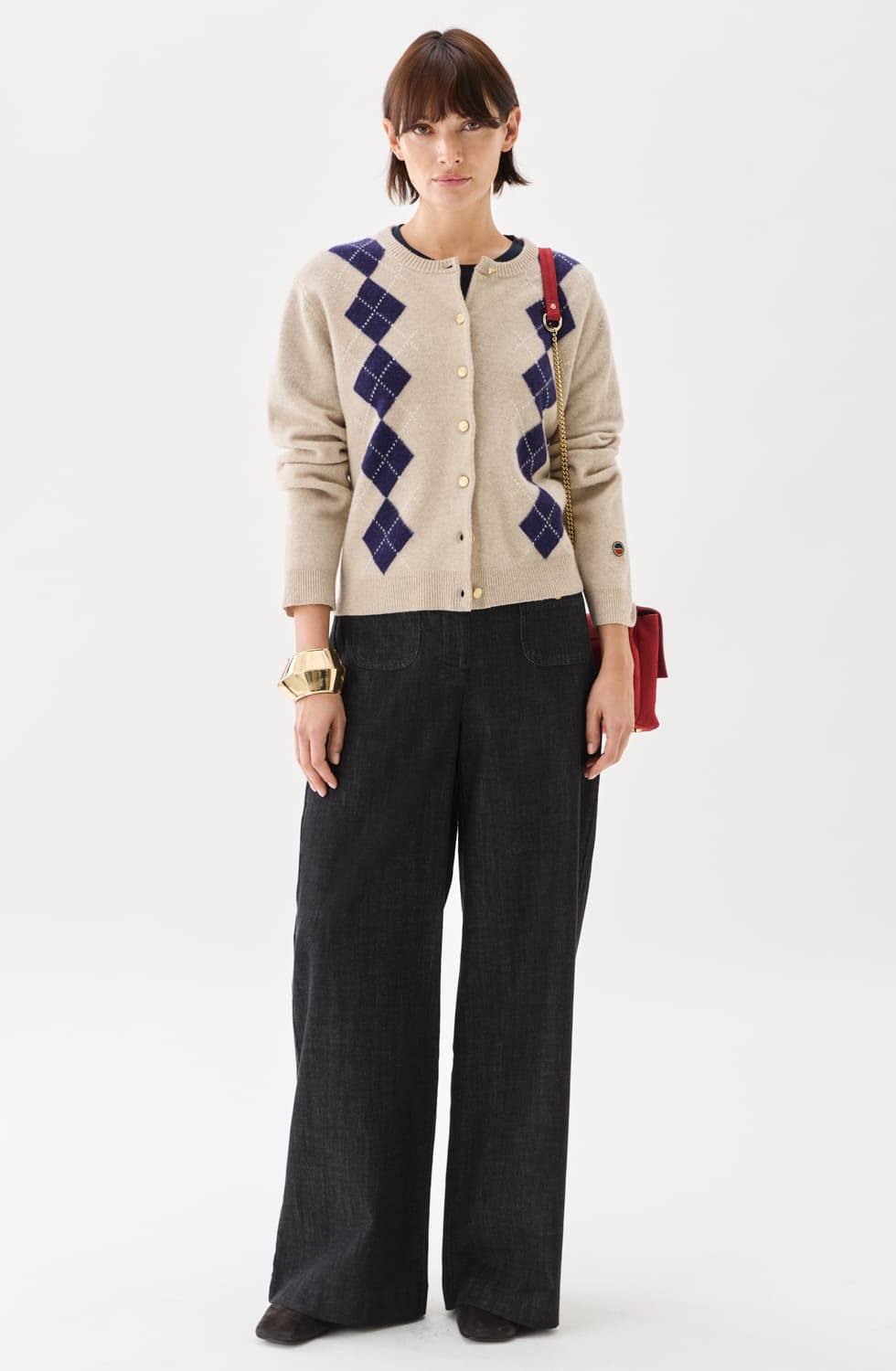 Julia Checked Cardigan Oat/Plum