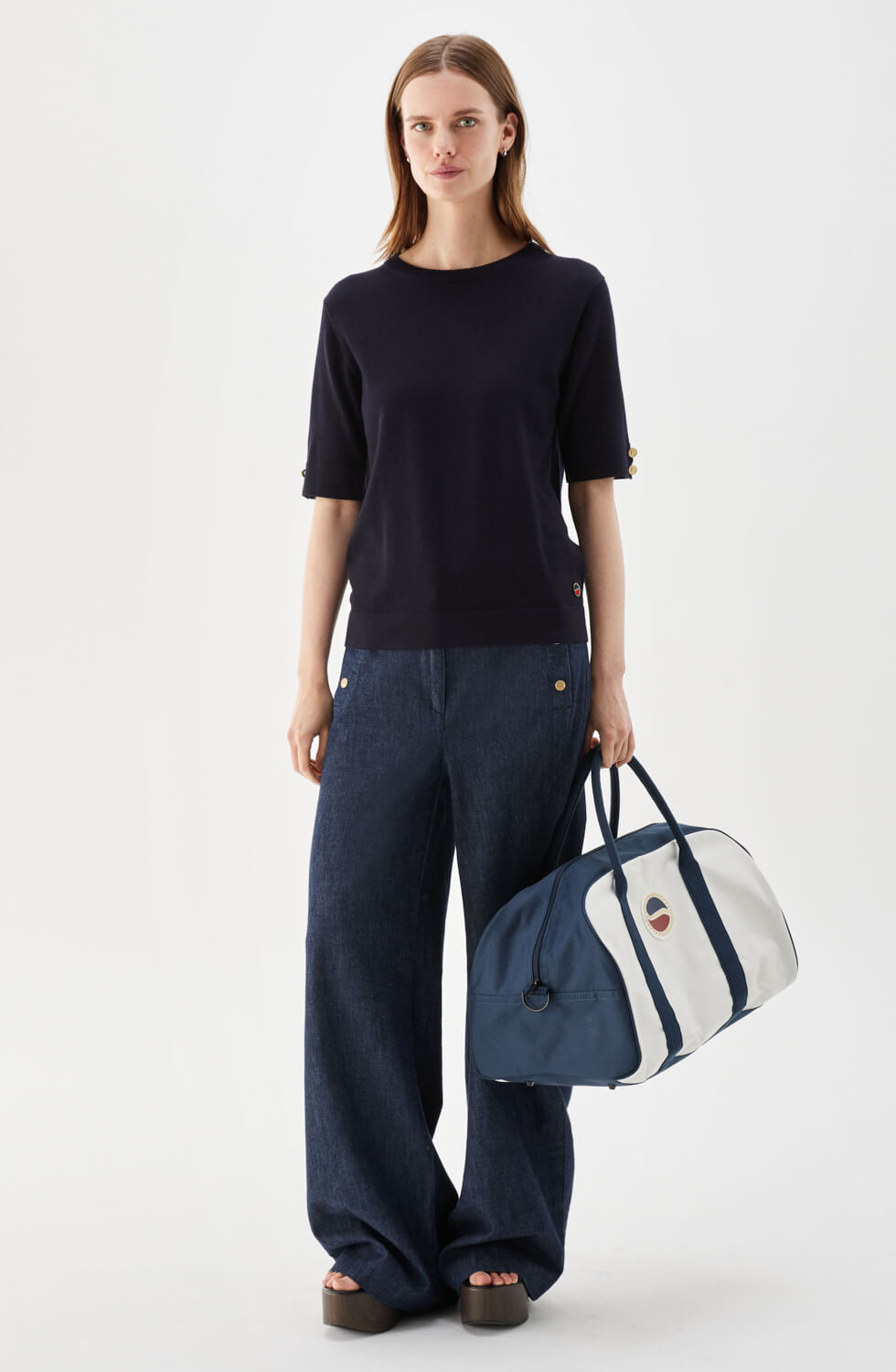 Lucca Knitted Merino Wool T-shirt Marine