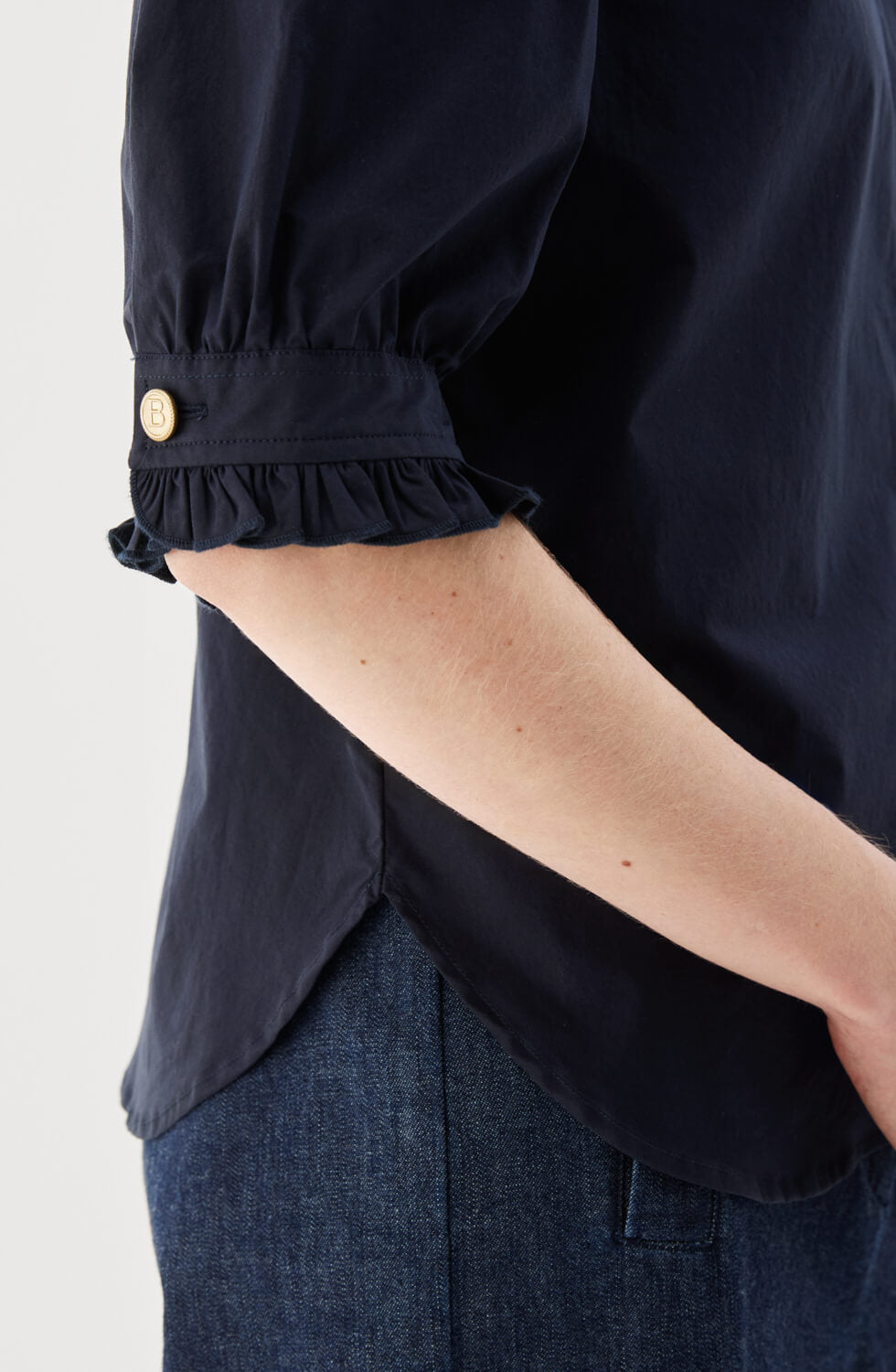 Mica kortärmad blus i poplin mörkblå