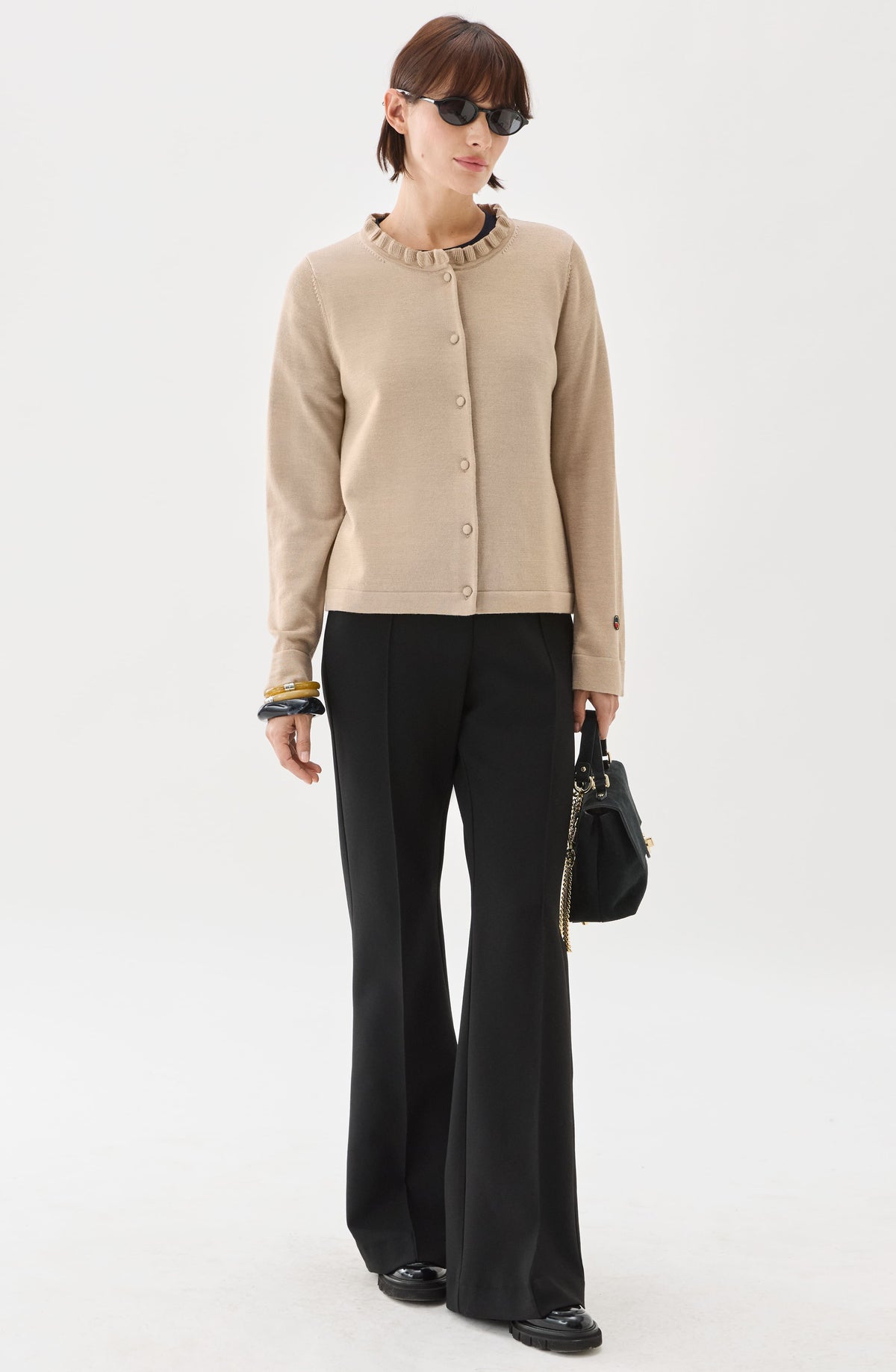 Molly stickad topp i ull Beige