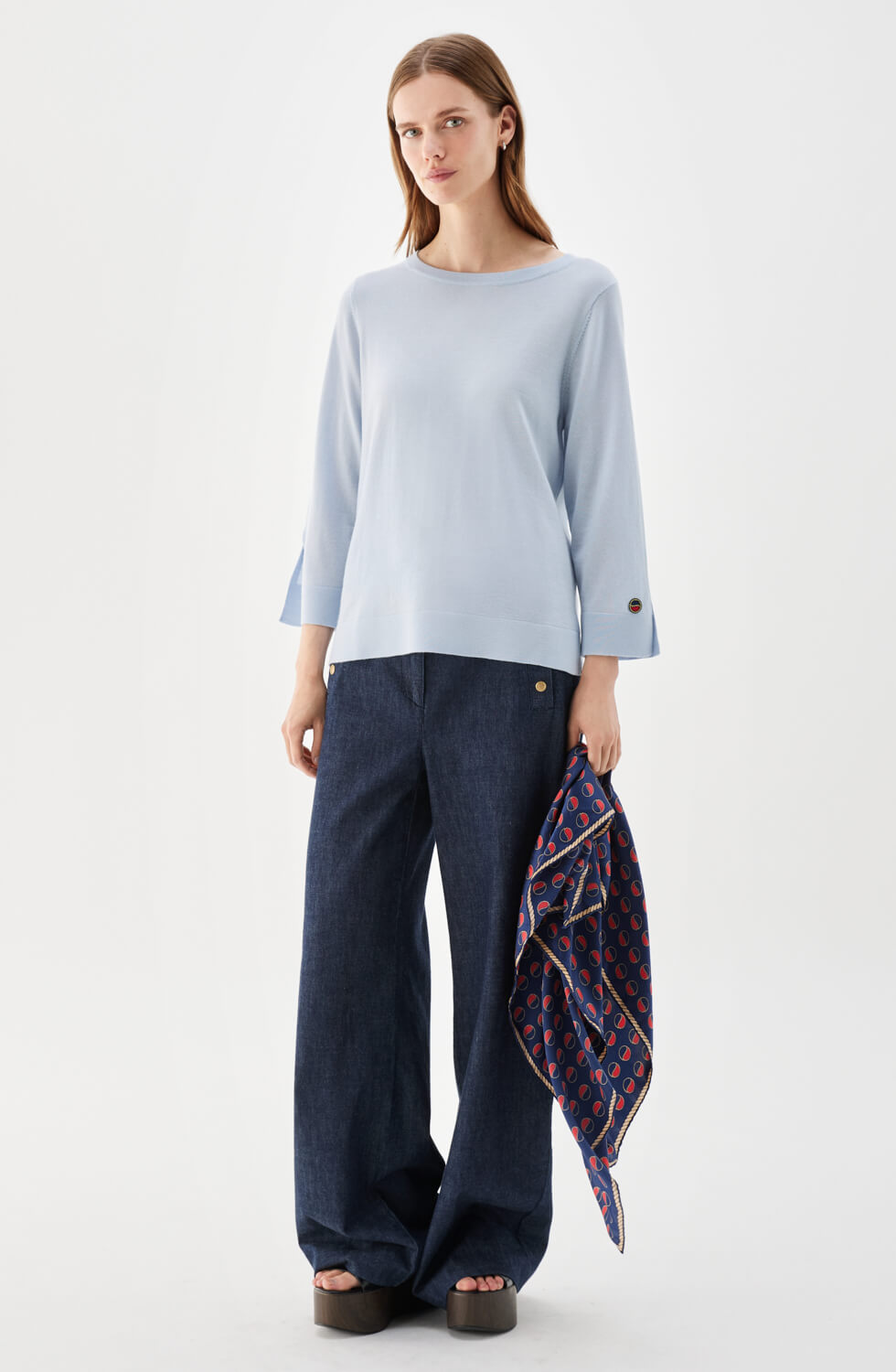 Ocean Boatneck Wool Top Ice Blue