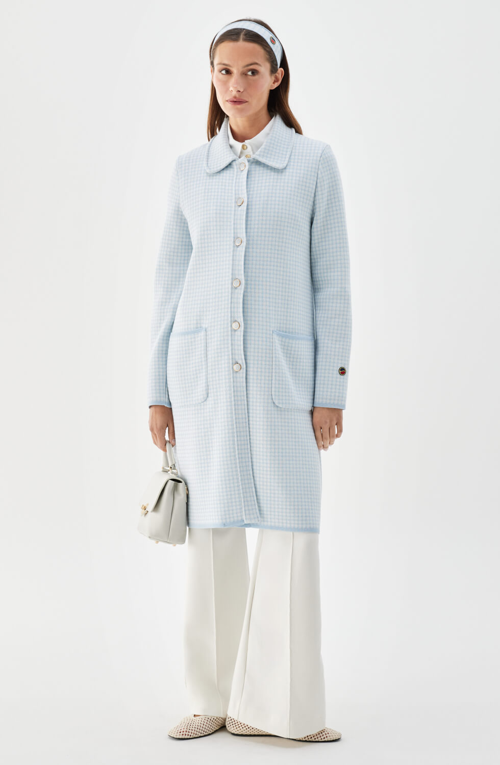 Rosale Knitted Coat Pepita Ice Blue