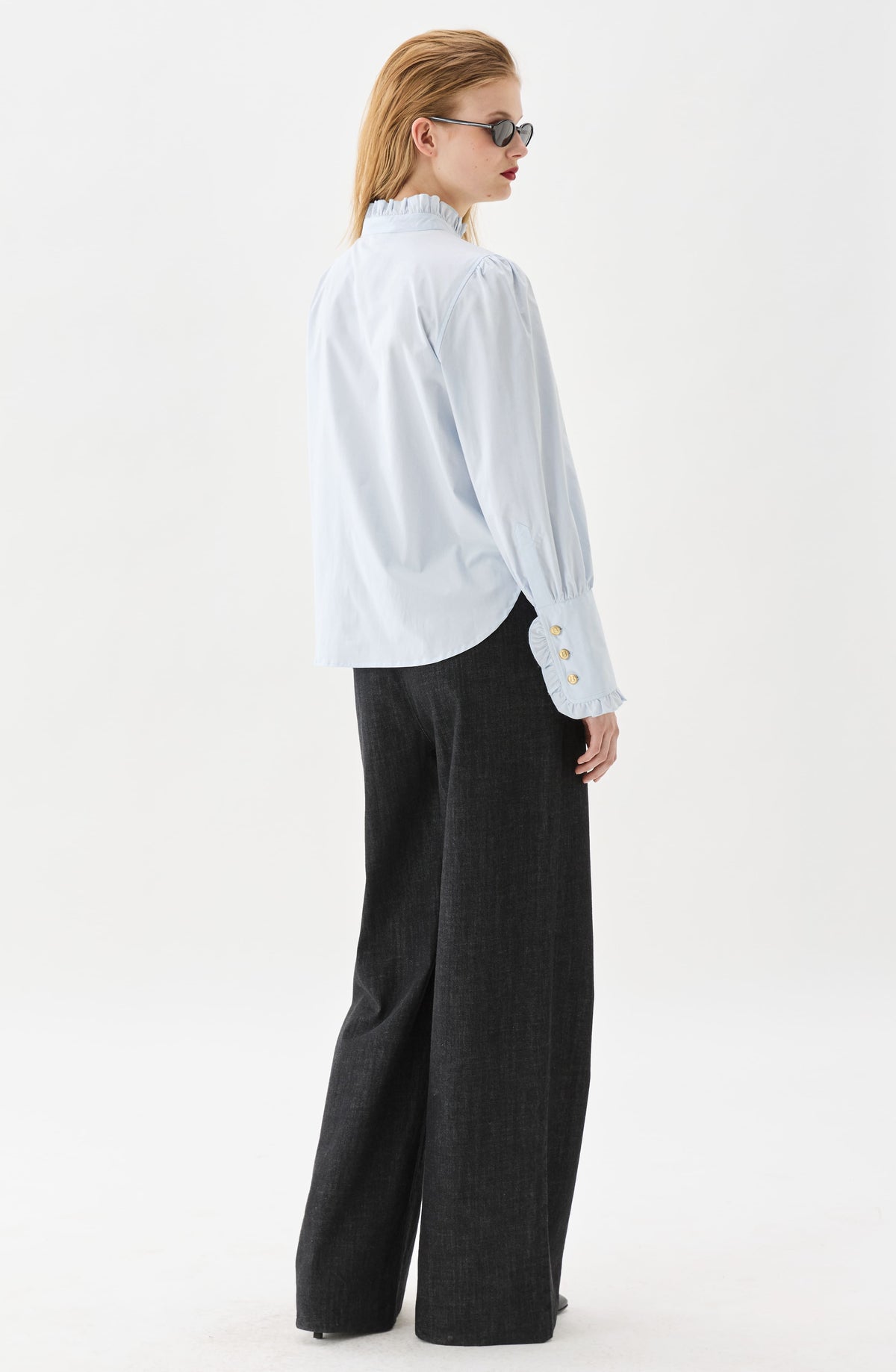 Maira Blouse Ruffled Collar Ice Blue