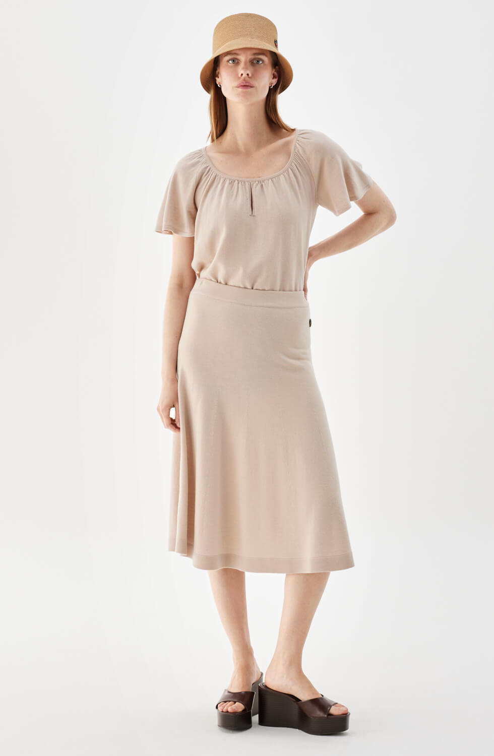 Maja Knitted Wool Midi Skirt Fudge