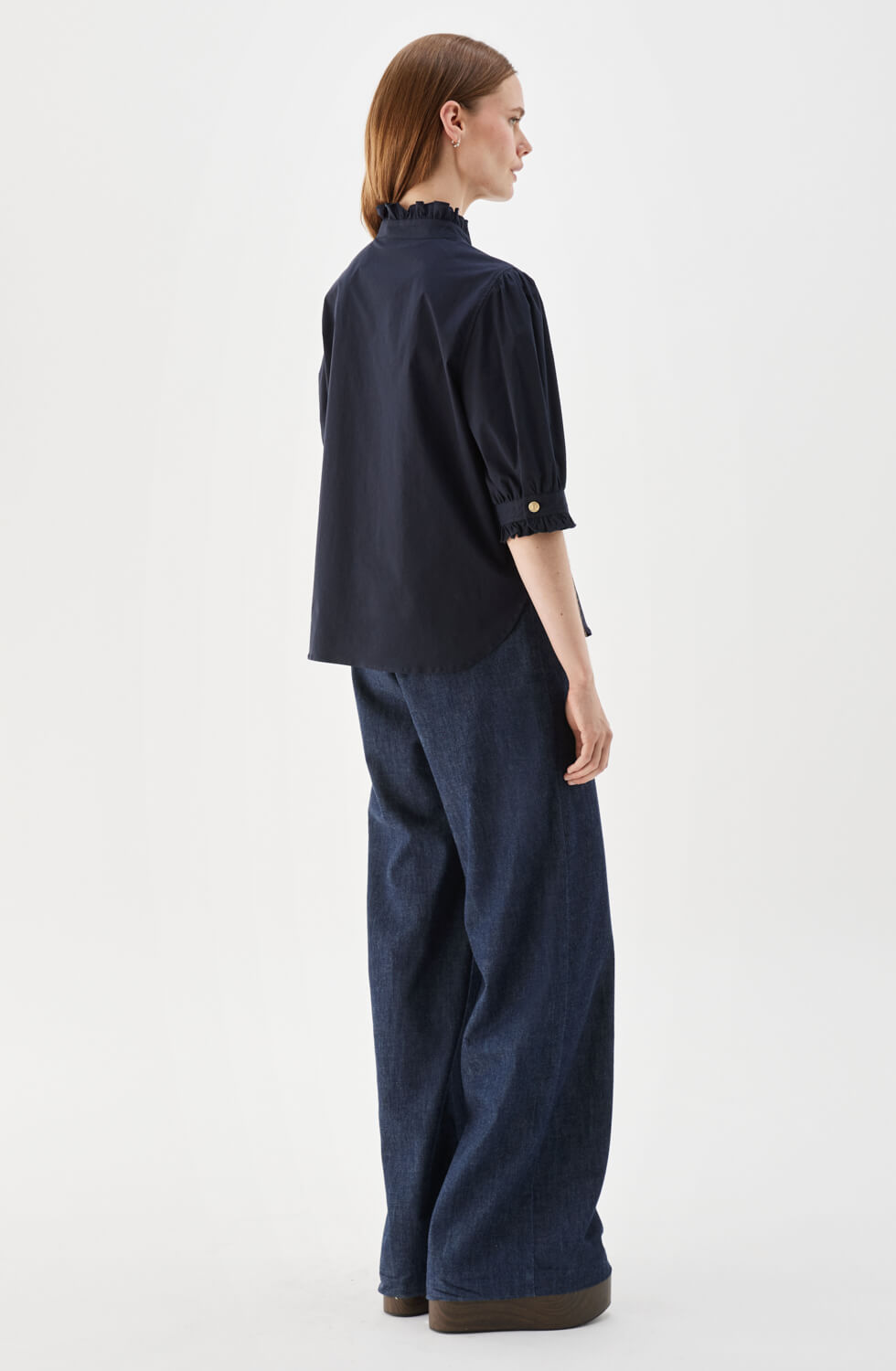 Mica kortärmad blus i poplin mörkblå