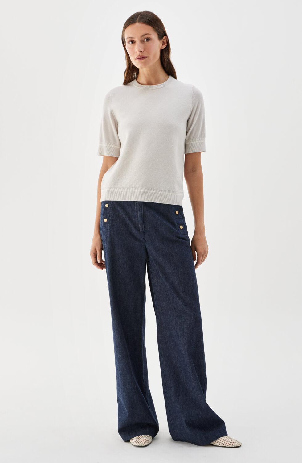 Paulina Jacquard Merino Wool Top Silver Birch/Ecru