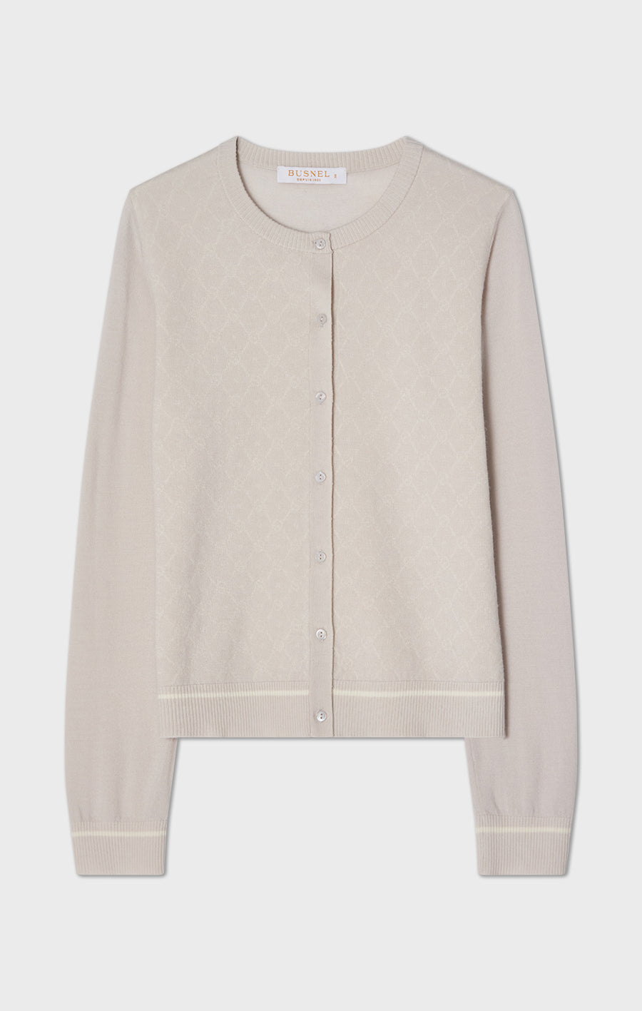 Penelope Jacquard Merino Wool Cardigan Silver Birch/Ecru