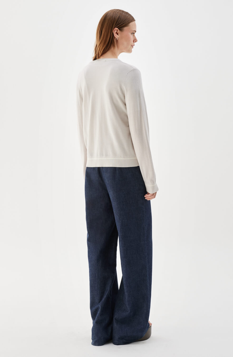 Penelope Jacquard Merino Wool Cardigan Silver Birch/Ecru